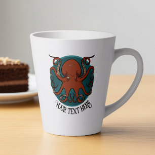 Taza De Café Latte Logotipo alternativo de pulpo rojo Agrega tu texto