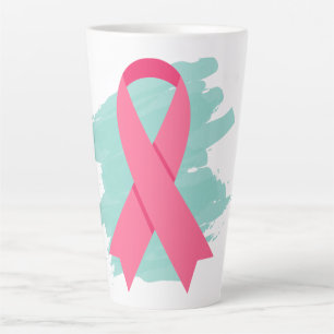 Taza De Café Latte Logotipo de cinta rosada para la sensibilización s