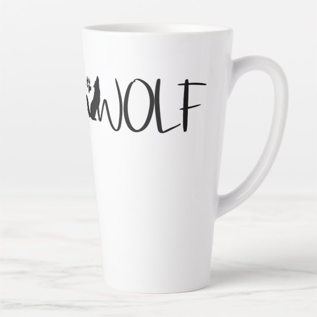 Taza De Café Latte Logotipo gráfico del texto del lobo (Derecha)
