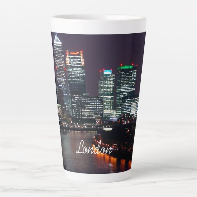 Taza De Café Latte London City Night Skyline Reino Unido (Anverso)