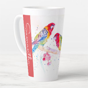 Taza De Café Latte Loro Rosella Roja Loros Acuarela Nombre de Mujer