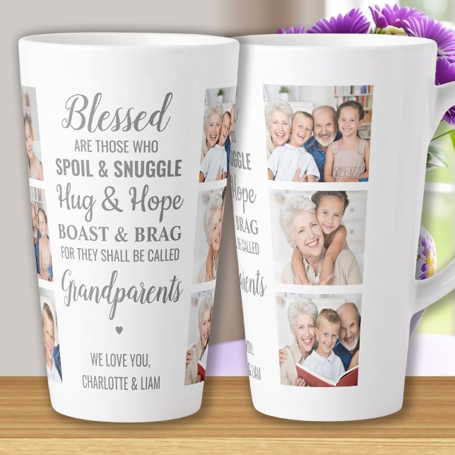 Taza De Café Latte Los abuelos citan Collage de fotos personalizado (Subido por el creador)