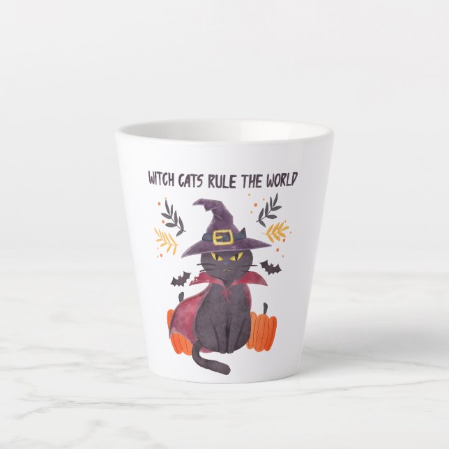 Taza De Café Latte Los gatos brujos dominan el mundo (Anverso)