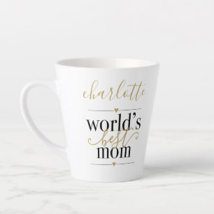 Taza De Café Latte Los Lobos Personalizados Mejor Mamá Negra Y Oro