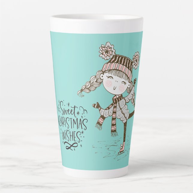 Taza De Café Latte Los Navidades dulces quieren patinar sobre hielo (Anverso)