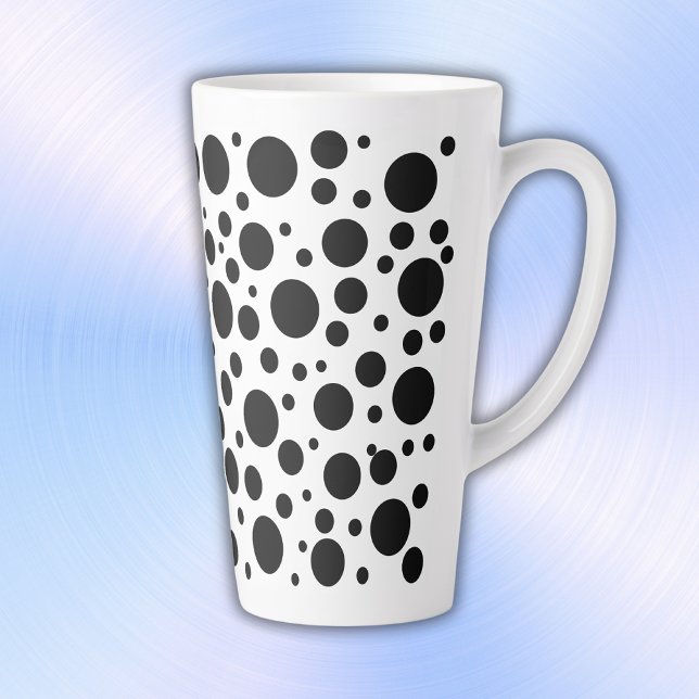 Taza De Café Latte Los puntos de la polka negra en blanco | (Subido por el creador)