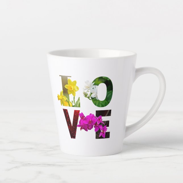 Taza De Café Latte LOVE Floral Typography  (Derecha)
