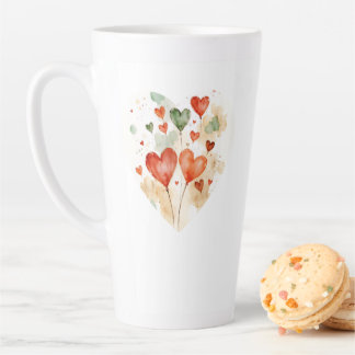 Taza De Café Latte Love Hearts in Watercolors Large Latte Mug