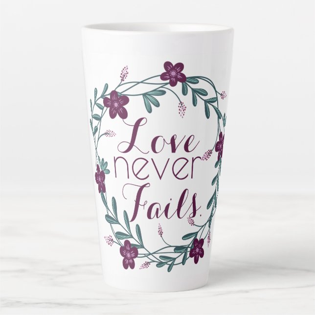 Taza De Café Latte Love Never Fails Latte Mug (Anverso)