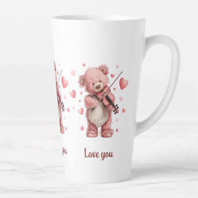 Taza De Café Latte Love You Teddy with Violin (Derecha)