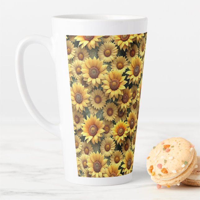 Taza De Café Latte Lovely 3D Sunflowers (In situ)
