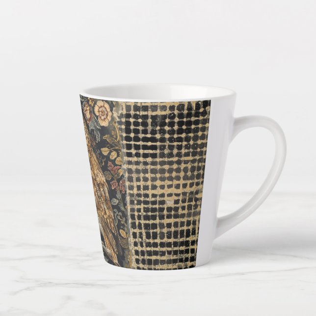 Taza De Café Latte Lovely Owl in the Flowers Garden ,Gold Checkered , (Derecha)