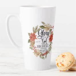 Taza De Café Latte Lucas 2:14 Gloria a Dios Navidades Floral de oro