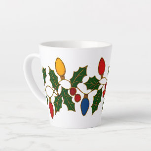 Taza De Café Latte Luces de Navidad y acebo de arte cloisonné