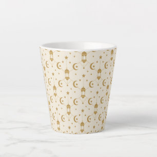 Taza De Café Latte Luces y media luna de Ramadán sin costuras