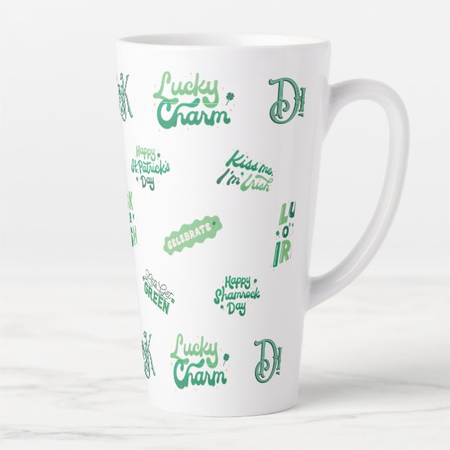 Taza De Café Latte Lucky Shamrock St. Patrick's Day Pattern (Derecha)
