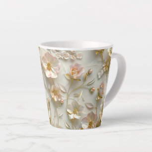 Taza De Café Latte Lujo 3D Relieve Floral Oro Hoja Elegante
