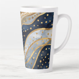 Taza De Café Latte Lujo, moderno, patrón azul dorado