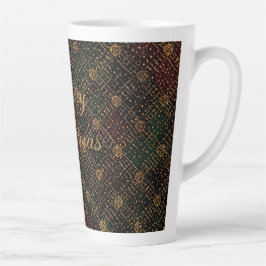 Taza De Café Latte Lujo, Patrón de Navidad, Feliz Navidad en Oro