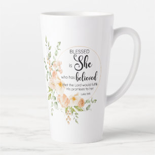 Taza De Café Latte Luke 1:45 bendecido es su flor Naranja de primaver
