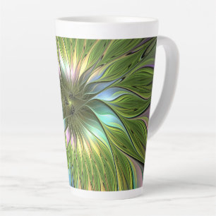 Taza De Café Latte Luminoso colorido Fantasía Flor Fractal Art