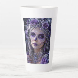 Taza De Café Latte Luna de amatista Calavera – Día de Muertos púrpura