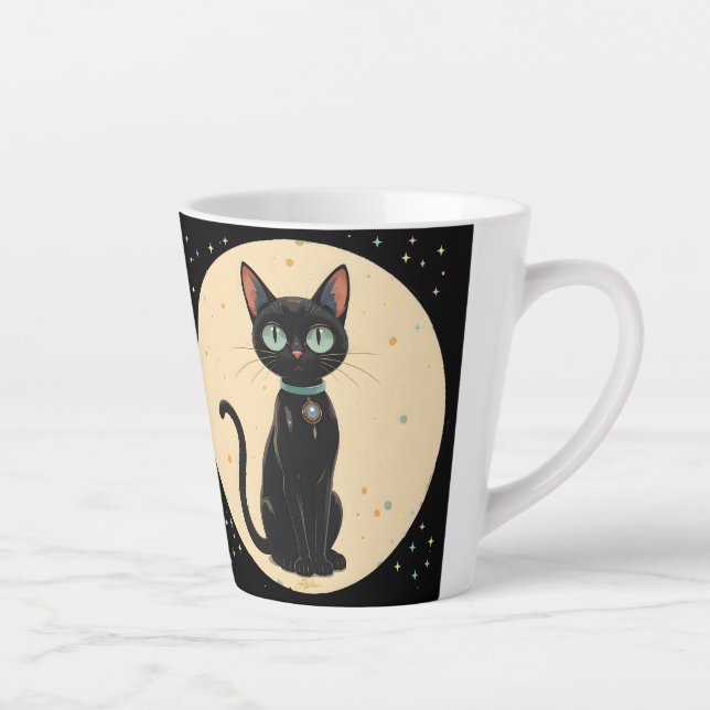Taza De Café Latte Luna de gato negro futurista atómico (Derecha)