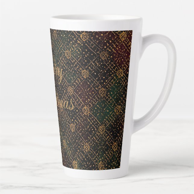 Taza De Café Latte Luxury, Christmas Pattern, Gold Merry Christmas  (Derecha)