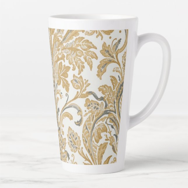 Taza De Café Latte Luxury, Classic,Elegant,Gold Beige Pattern (Derecha)