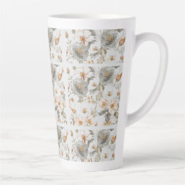 Taza De Café Latte Luxury, Elegant, Gold Grey Flowers Pattern 
