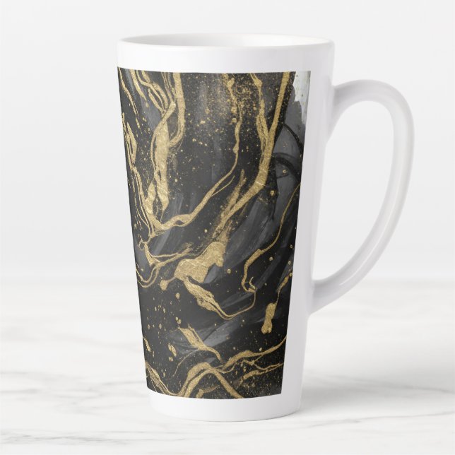 Taza De Café Latte Luxury Gold and Black Abstract Marble  (Derecha)