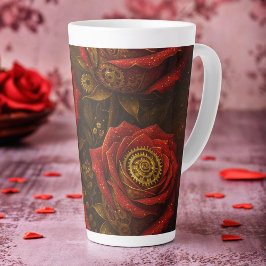 Taza De Café Latte Luxury Steampunk Roses Romantic Gold Gears