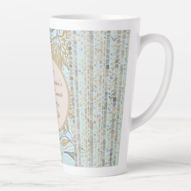 Taza De Café Latte Luxury, Valentine's Day,Gold Soft Blue Flowers Art (Derecha)