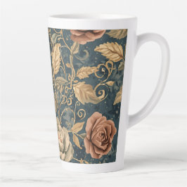 Taza De Café Latte Luxury, Vintage Garden of Roses, Blue Background