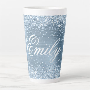 Taza De Café Latte Luz Personalizada Brillante Azul Claro Foil