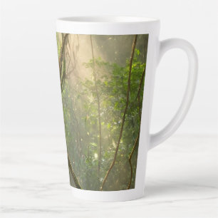 Taza De Café Latte Luz solar encantada a través de enredaderas retorc