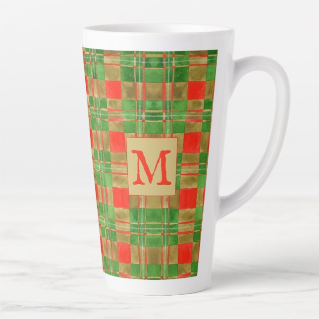 Taza De Café Latte MAC GREGOR TARTAN Tall Latte Mug + Inicial (Derecha)