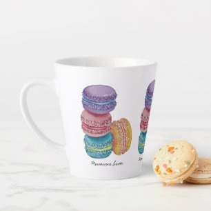 Taza De Café Latte Macarones De Arcoiris Cuidados En Acuarela