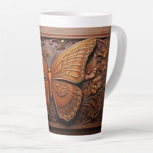 Taza De Café Latte Madera Grabado en relieve falsa, paisley y flores