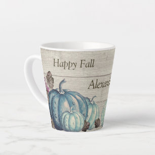 Taza De Café Latte Madera gris suave Otoño Caída Calabaza Azul Café M