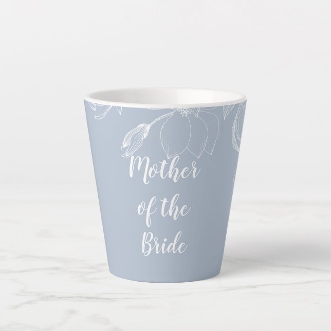 Taza De Café Latte MADRE DE BRIDE GROOM Duste Blue White Magnolias (Anverso)