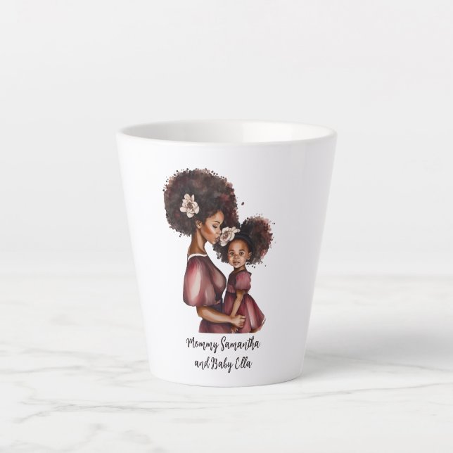 Taza De Café Latte Madre negra y hija personalizadas (2) (Anverso)