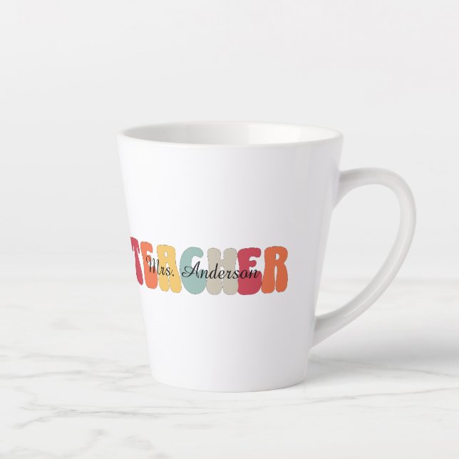 Taza De Café Latte Maestra-Educación-Enseñanza-Retro-Funny (Derecha)