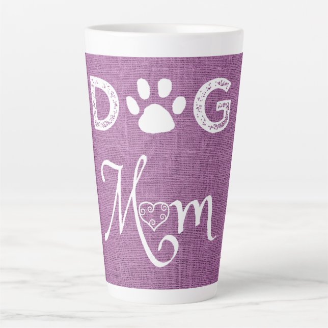 Taza De Café Latte Magenta Burlap Dog Mom Latte Mug (Anverso)