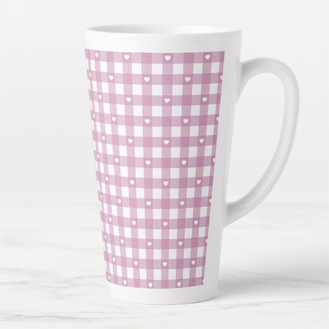 Taza De Café Latte Magenta Checks (Derecha)