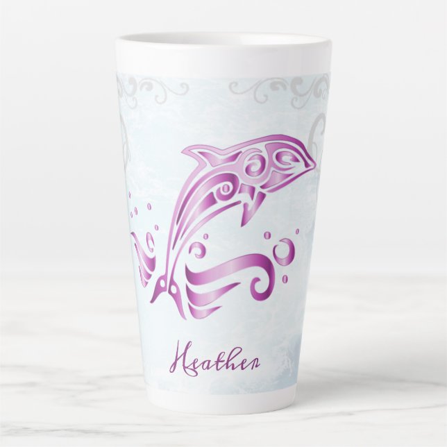 Taza De Café Latte Magenta delfín latte personalizado (Anverso)