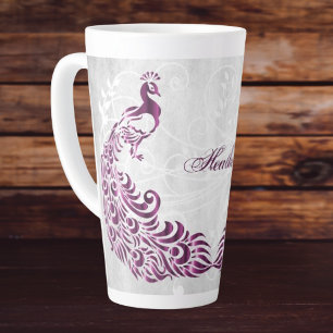 Taza De Café Latte Magenta Peacock Personalizado Latte Mug