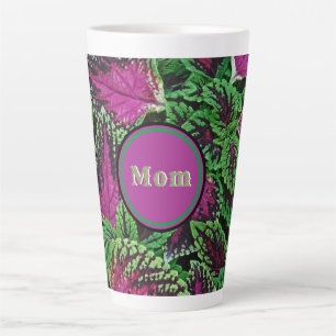 TAZA DE CAFÉ LATTE MAGENTA Y COLEUS VERDES "MOM" LATTE MUG