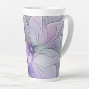 Taza De Café Latte Magnífica Belleza Moderna Resumen Flor de Arte Fra