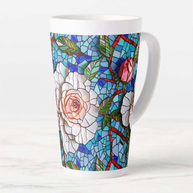 Taza De Café Latte Magnífico patrón de flores de mosaico (Ángulo derecho)